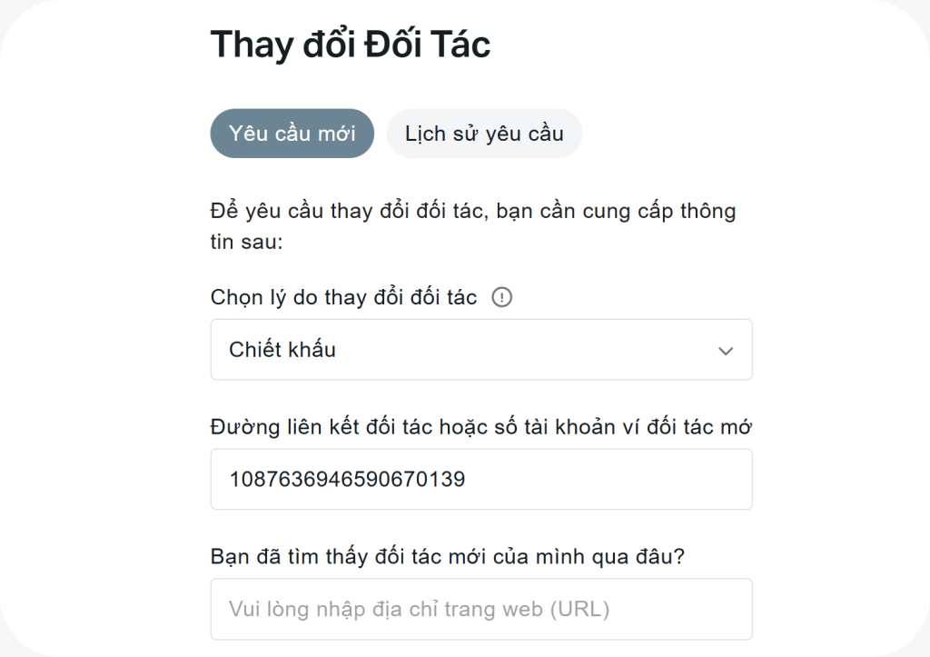 Thay đổi đối tác Exness